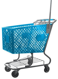 Light Blue Plastic Shopping Cart With Anti-Theft Pole