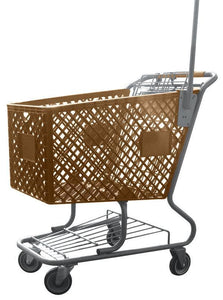 Tan Plastic Shopping Cart With Anti-Theft Pole