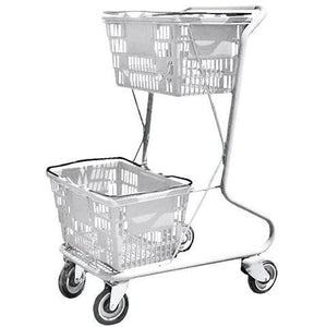 Light Gray Plastic Double Basket Express Convenience Shopping Cart