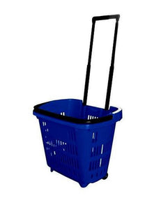 Blue Plastic Rolling Hand Basket With Carrying Handle