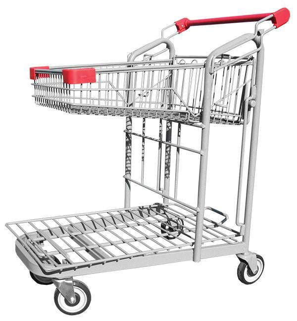 Metal Wire Garden Center Cart With Folding Basket & Red Handle & Bumpers