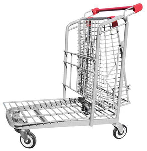 Metal Wire Garden Center Cart With Folded Basket & Red Handle & Bumpers