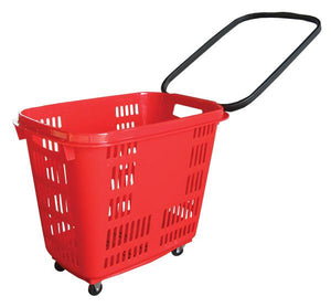 Red Plastic Rolling Hand Basket