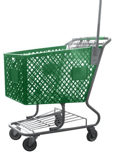 Green Plastic Shopping Cart With Anti-Theft Pole
