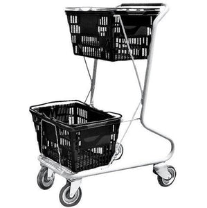 Black Plastic Double Basket Express Convenience Shopping Cart