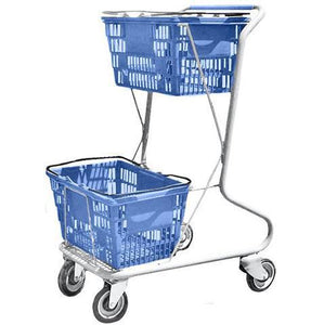 Blue Plastic Double Basket Express Convenience Shopping Cart