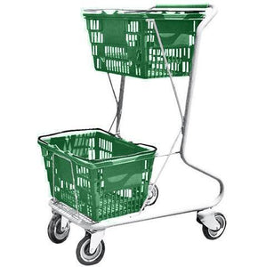 Green Plastic Double Basket Express Convenience Shopping Cart