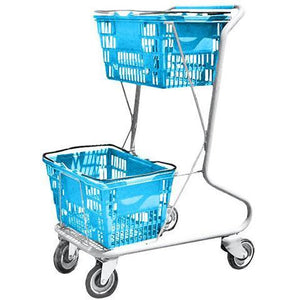 Light Blue Plastic Double Basket Express Convenience Shopping Cart