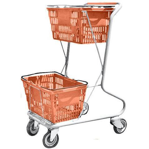 Orange Plastic Double Basket Express Convenience Shopping Cart