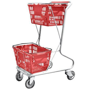 Red Plastic Double Basket Express Convenience Shopping Cart