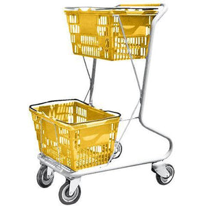 Yellow Plastic Double Basket Express Convenience Shopping Cart