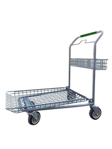 Garden Center Cart With Rear Basket, Green Handle, & Heavy Duty 6" Casters