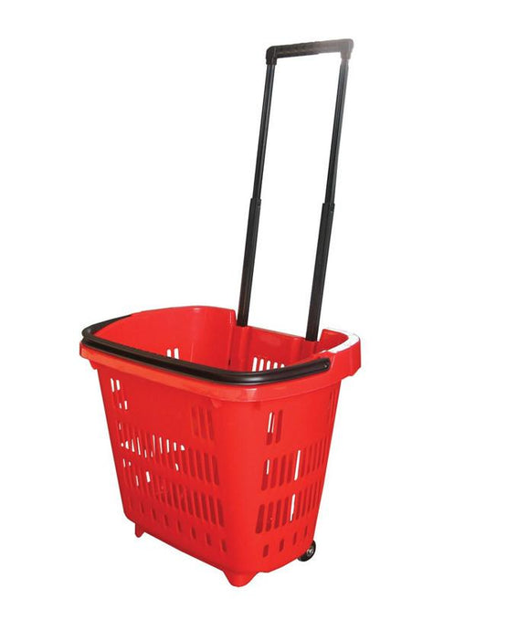 Red Plastic Rolling Hand Basket With Carrying Handle